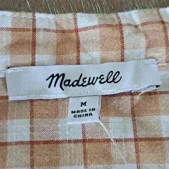 Madewell Checkered Popover Top - Picture 6 of 7